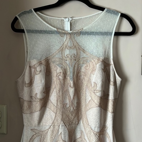 NWT BCBGMaxAzria Champagne “Acotas” Lace-Appliqué Formal Gown Size 10 - Picture 3 of 12